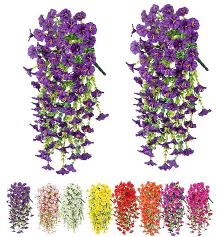 Denxahao 2 Stück Künstliche Blumen Hängend Kunstblumen Kunstpflanzen Imitationsblumen Kunstblumen Geeignet für Zuhause, Hochzeiten, Außenbereich, Hofdekoration und Wandanhänger (Lila)