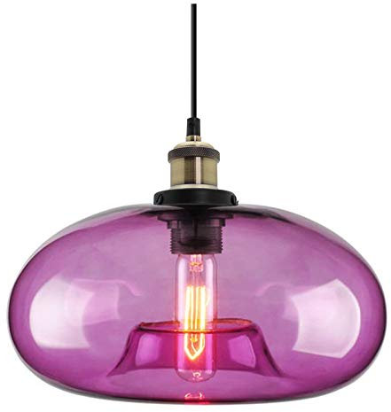 ZTTECH 28 cm Violett Glas Pendelleuchte im Industriellen Vintage-Design Geeignet für Kücheninseln, Schlafzimmer Esszimmer Höhenverstellbar E27 Glühbirnen Kompatibel (Violett)