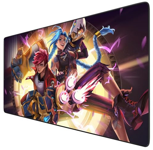 League of Legends Arcane Tapis de souris XXL, Grand Mousepad Gamer Hydrorésistant avec Base en Caoutchouc Anti-Glissant Surface Texturée Idéal pour Ordinateur et PC Dimensions (80 x 30 cm)