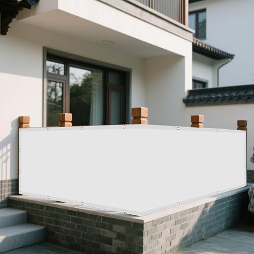 Sonnensegel Wasserdicht Nach Maß 1.2 x 5 m Rechteckig Wasserdicht 98% UV Schutz Markise Balkon Ohne Bohren inkl Befestigungsseile für Außenbereich Garten, Weiß