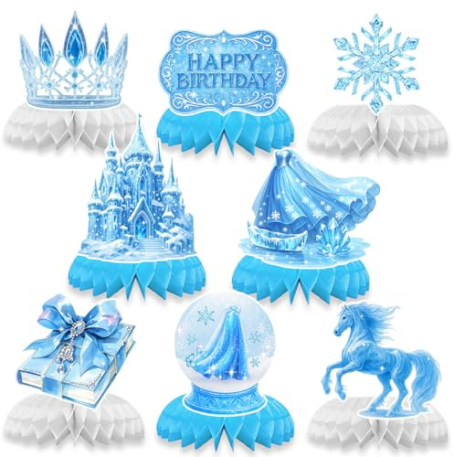 Fuwraixis Frozen Honeycomb Ornament, Schneeflocke Crown Castle Geburtstag Party Decoration, 8 Stück EIS und Schnee Themed abe Mittelstücke, für Jubiläum