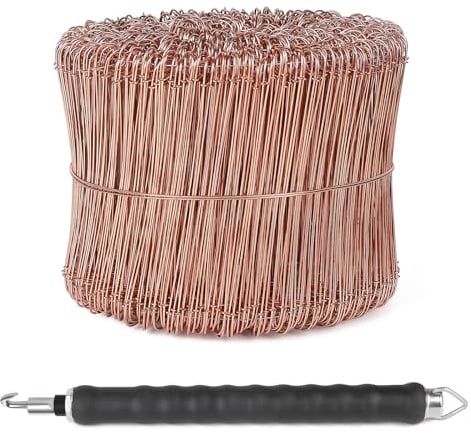 CPROSP Ligature Fer a Beton Cuivré (1000pcs) avec Torsadeuse, Ligatures à Boucle 100mm et Ligatureuse 30cm, Torsadeuse fil de fer pour Lier les Armatures, Construction de Clôtures et Fleuristerie