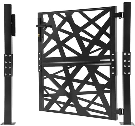 Puerta de jardín de metal negra 105 x 100 cm, con 7 llaves, moderna puerta de jardín, entrada y patio