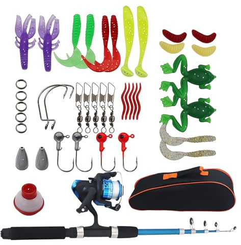 Kit de Canne à Pêche pour Enfants, Canne a Peche Enfant 150cm avec Moulinet et Leurres, pour Débutants, Ensemble Complet avec Accessoires et Sac de Transport pour Garçons et Filles