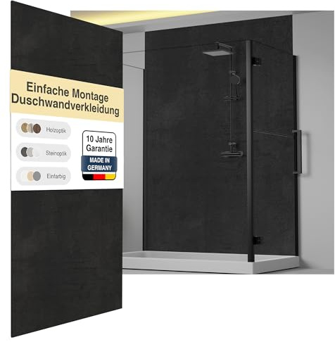 Wallando Premium Duschrückwand 250 x 130 cm | Einfach zu montierende Wandverkleidung für Dusche & Bad – Hochwertige PVC-Duschwand, einfarbig & seidenmatt – Beton graphit