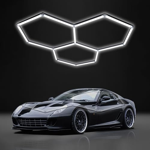 FTL Hexagon LED Garagenleuchte 3-Hex 120W 6500K Kaltweiß Sechseckige Werkstattbeleuchtung LED DIY Verknüpfbare Wabenlampen für Garage,Lager,Keller,Auto-Schönheitssalon