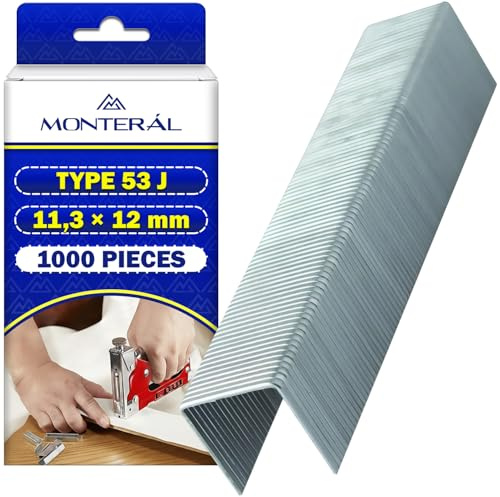 1000 Stück Tackerklammern Typ 53 J 11,3x12 mm für Tacker | Tackernadeln für Polsterarbeiten Dekorative Arbeiten zum Befestigen von Stoffen Folien Karton Papieretiketten – MONTERAL