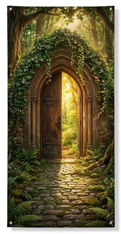 Bezaubernde Wald-Türabdeckung, Banner, dekorativ, rustikales Grün, Natur, Haustür-Dekoration, für drinnen und draußen, Herbst, hängende Hintergrund, Festival, Urlaub, Zubehör, 91,4 x 183,9 cm