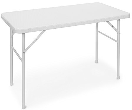 Relaxdays Mesa Terraza Plegable Bastian, Rectangular, 74x121,5x61,5 cm, Efecto Ratán, Exterior, Mesita Jardín, Blanco