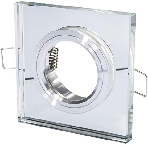Glas Einbaustrahler + GU10 230Volt & GU5.3 MR16 12Volt Leuchtmittelfassung - Set - quadratisch - für 50mm Leuchtmittel