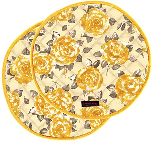Ragged Rose Aga Cooker Range Warmer Mats, Gold Rose, Set of 2 | 38 cms Diameter