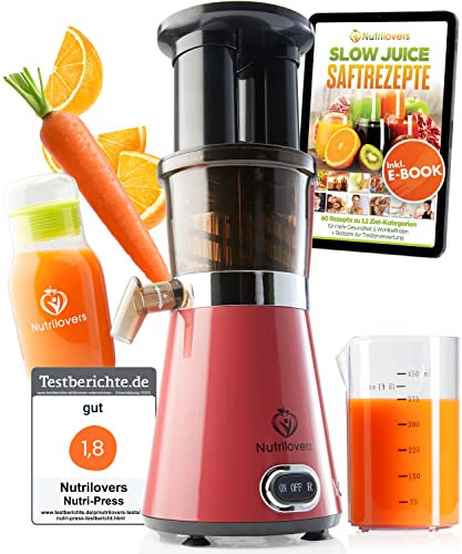 NUTRI-PRESS Slow Juicer Obst & Gemüse Entsafter Saftpresse elektrisch, 2 Einfüllöffnungen, Sehr Leise Inkl. To Go Slow Juice Trinkflasche + Rezepte App