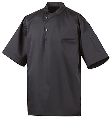 EXNER Koch-Hemd, Koch-Jacke, halbarm, Baumwoll-Mischgewebe, mit Druckknöpfen, Farbe schwarz, Größe XS