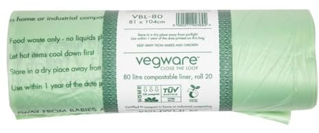 Vegware VBL-80 completely compostable liner, 80 L (Pack of 240) | Eco-friendly choice breaks down naturally after use, helping commercial kitchens manage waste sustainably.