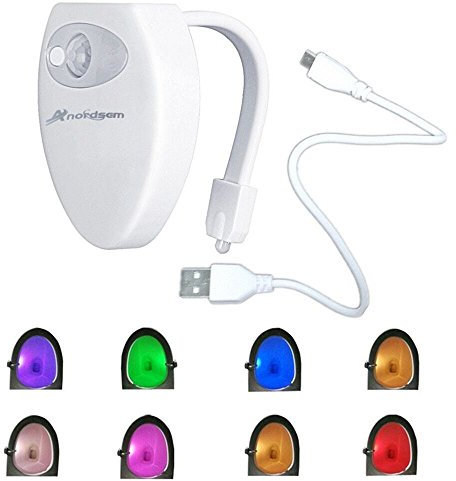 Toilettes Veilleuse - Détecteur de mouvement LED Toilette clair Bonnes pratiques d'économie d'énergie rechargeable USB lumière de salle de bain avec 8 Couleur Change Nice