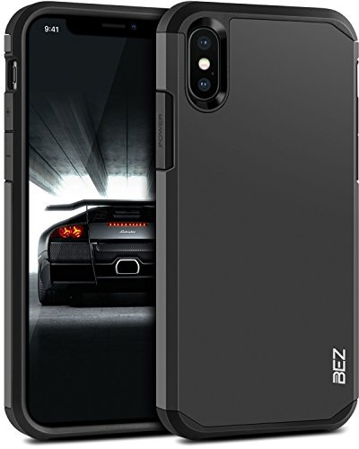 BEZ Hülle für iPhone X Hülle, Handyhülle Kompatibel für iPhone X, iPhone XS Stoßfestes Etui, [Heavy Duty Serie] Outdoor Dual Layer Armor Case Handy Schutzhülle [Shockproof] Robuste - Schwarz