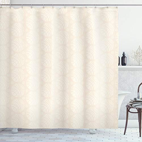 ABAKUHAUS Abstrakt Duschvorhang, Abstrakte Kreismuster, Stoffliches Gewebe Badezimmerdekorationsset mit Haken, 175 x 220 cm, Creme