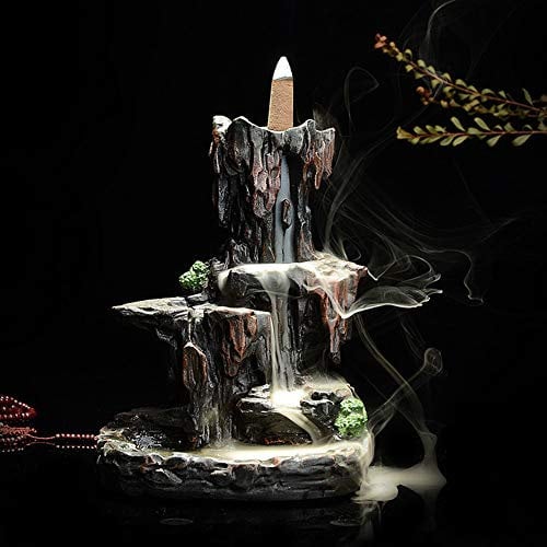 Mayco Bell Mountain Waterfall Glaze Backflow Incense Burner Backflow Incense Holder Censer with 10 Cones in Exquisite Present Box 14.5x13x19cm