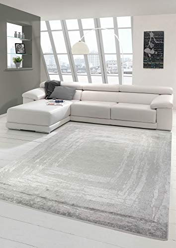 Merinos Hochwertiger Design Teppich Abstrakt aus Naturfasern in Grau Größe 80 x 300 cm