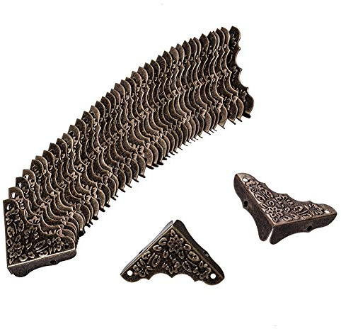 INCREWAY 20Pcs Box Edge Cover, 37x37x12mm Metal Furniture Corners Protector Antique Decorative Triangle Carved Guards with Screws for Case Table Desk Wooden Box