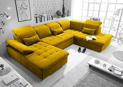 Froschkönig24 Wayne Wohnlandschaft 340x240 cm U-Sofa Couch Ecksofa Gelb (Senf)