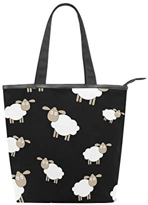 WowPrint Handtasche mit niedlichem Schaf, für Damen, Leinen, wiederverwendbar, Schultertasche für Schule, Arbeit, Reisen, Einkaufen, Strand