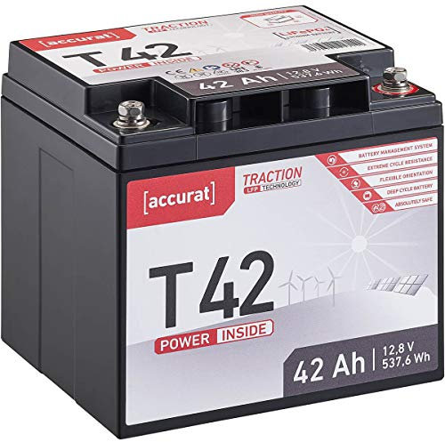 Accurat Traction LiFePO4 Batterie T42-12V, 42Ah - Lithium-Eisenphosphat Versorgungsbatterie, Bootsbatterie, Solarbatterie für Wohnwagen, Wohnmobil, Camper