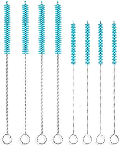 ALINK 8-Pack Extra Wide Straw Cleaning Brush Kit, 4-pcs 9 x 12 mm Cleaner for Boba Smoothie Straws, 4-pcs 7.5 x 7 mm Cleaner for Stainless Steel Tumbler Straws - Sky Blue