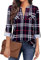 Siddhe Damen Einfarbig V-Ausschnitt Bluse Reißverschluss T-Shirt Oberteile Elegant 3/4 Ärmel Casual Longshirt, Schwarzes Plaid XXL