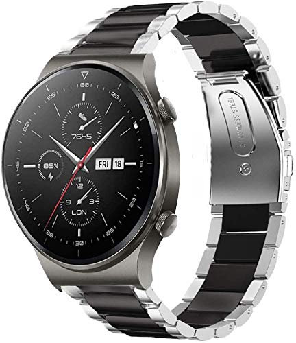 Compatibile con cinturini Huawei Watch GT2 Pro, cinturino di ricambio in acciaio inossidabile LvBu compatibile con smartwatch Huawei Watch GT 2 Pro, Argento-nero., Bracciale