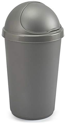 Optimal Products Plastic Bullet Bin 50/30 Litre Rubbish Waste Bins Kitchen Home Office Dustbin Flap Lid Recycling Indoor Storage Bins Trash Can (Silver, 50 L Litre)