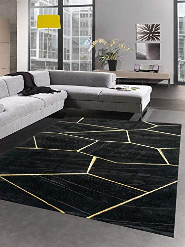 CARPETIA Teppich Wohnzimmer geometrisches Muster schwarz Gold Größe 120x170 cm