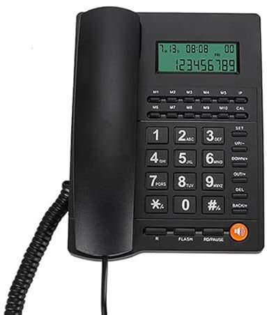 Goshyda Telefoni fissi, L019 Display Multifunzione Inglese retroilluminato Call Desk Display ID chiamante Telefono, per Ufficio, casa, Hotel, Ristorante, Nero