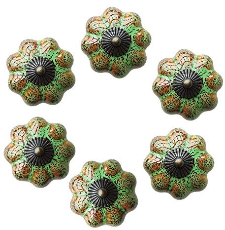 Lizipai 6 Stück Kürbis-Türgriffe, grün lackierte Türgriffe, glasierte Keramik, dekorative Türgriffe für Schränke, Badezimmer, Schränke, Schubladen (grün)
