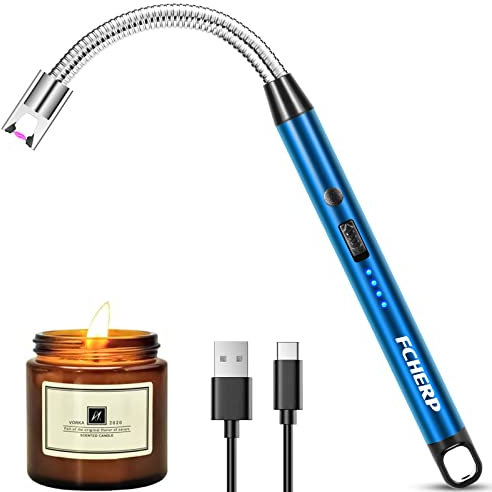 FCHERP Accendino Elettrico, Accendino USB-C Arco Ricaricabile con Cavo USB-C, Collo Lungo e 360º Flessibile Accendino Lungo per Accendere le Candele, Fornello a gas, Cucina (Blu)