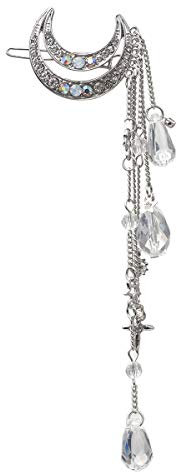 Mädchen-Haarspange mit Mond- und Stern-Anhänger, mit Perlen und Quaste.