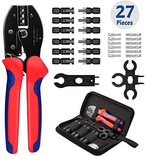 Juego de pinzas de crimpado solar para 2,5/4,0/6,0 mm² Solarpanel, herramientas de engarce+6 conectores de cable macho de panel solar hembra+1par de llaves para de cable de panel solar
