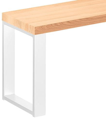 LAMO Manufaktur Sitzbank Esszimmer Holzbank 30x140x47 cm, Möbelfüße Simple Weiss/Natur, LSB-01-A-002-140-9016S