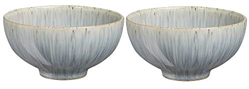 Denby - Halo Speckle Rice Bowls Set of 2 - Grey, Neutral Patterned Dishwasher Microwave Safe Crockery 480ml - Glazed Ceramic Stoneware Tableware - Chip & Crack Resistant Soup Bowls