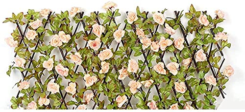 llxyzrzbhd Garten Sichtschutz Künstliche Hecke Holzheckenpaneele Holzhecke Versenkbarer Spalierzaun mit künstlichen Blumen Blätter Erweiternder künstlicher Zaun mit Blumen 825(Color:Champagne;S