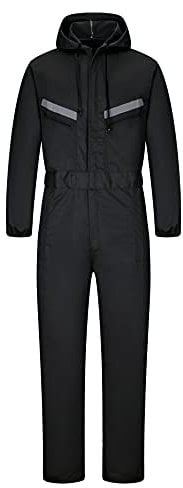 Yukirtiq Herren Arbeitsoverall Reflektierendes Band Arbeitsanzug Overall Arbeitskleidung Handwerker Anzug Arbeitskombi mit Kapuze und Vielen Taschen, Schwarz, L
