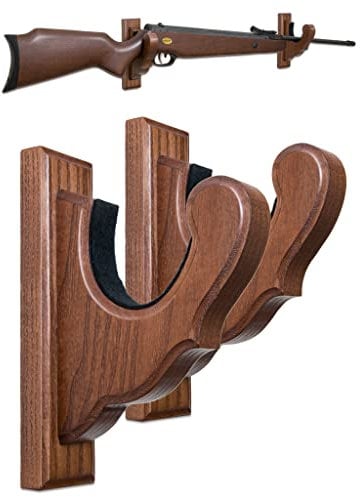 Teslyar Gun Rack Wall Mount Hold Up Displays Horizontal Gun Rack and Shotgun Hooks Store Any Rifle Shotgun Sword Saber and Bow Real Hardwood (Brown)
