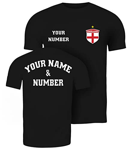 lepni.me Mens Personalised T-Shirt England Football Jersey with Your Name and Number | English Flag Badge | Football Championship (5XL Black Multi Color)