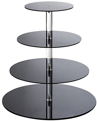 Cupcake Stand, ULIFEME 4 Tier Cake Stands, Black Round Acrylic Display Stands Cupcake Tower for Wedding, Birthday & Party, 6''/8''/10''/12'' Diameter Round Stand, 4 Inch Height, 4mm Thickness Acrylic