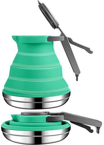 Geiserailie 1.5l Portable Collapsible Kettle Camping Pot Collapsible Tea Kettle for Hiking Travel and Outdoors(Green)