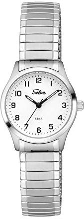 SELVA Damen-Armbanduhr, Quarz, Edelstahlgehäuse, Flexibles Edelstahl-Zugband, 5 bar