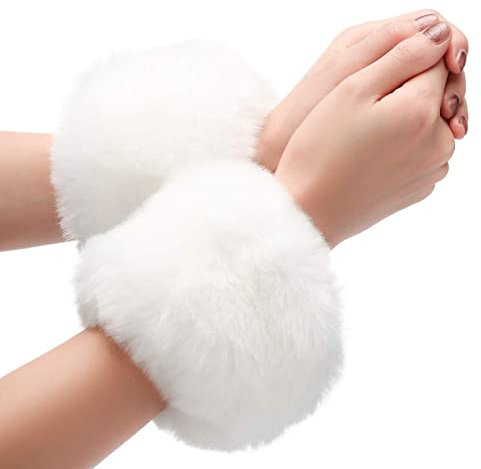 Cosysparks Fell Manschetten, Fellstulpen Fell PulswäRmer Weich Fell Stulpen Damen Faux Pelz Armstulpen Faux Pelz Armstulpen FüR Frauen MäDchen (1 Paar) (Weiß)