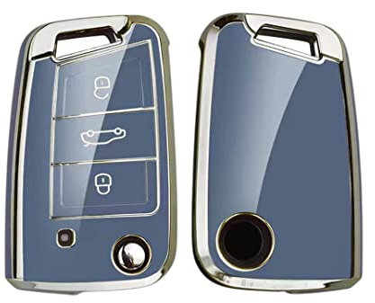 【4 Farben】 Z.MYUKI T Cross Schlüsselhülle mit Schlüsselanhänger für VW T-Cross 2018-2025 Zubehör Key Case (Blau)