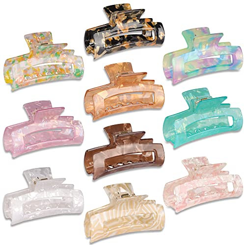 Magicsky Lot de 10 pinces à cheveux pour femme, en acrylique marbré, tortue pour cheveux épais et fins, jolis papillons, accessoires de coiffure esthétiques pour filles, marron, opale rose