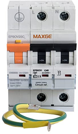 CABLEPELADO Protección combinada sobretensiones IGA permanente + transitoria, Protector contra sobretensiones, Norma EN50550, 230V/AC, Tipo 2, Clase C 15kA lmax, Poder de corte: 1000A, 63 Amperios